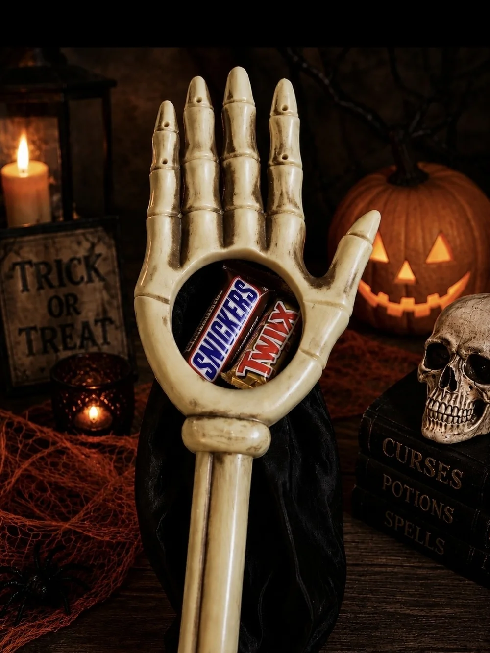 Halloween Skeleton Hand Candy Pouch - Cream